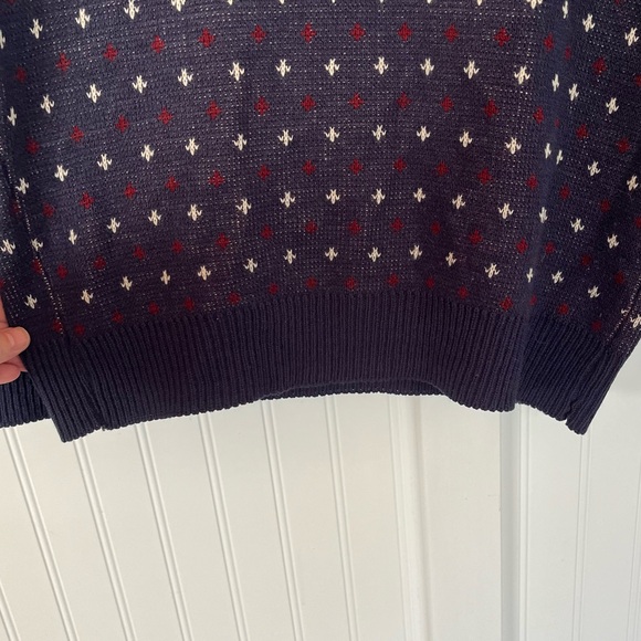 Vintage Mens Crewneck Sweater Snowflake Pattern Ski Knit Navy Blue Maroon Large - Picture 8 of 11
